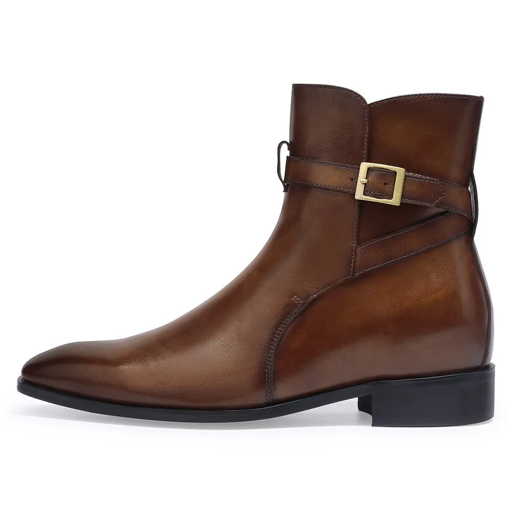 7CM / 2.76 Inches CMR CHAMARIPA Brown Leather Dress Boots - Elevate Your Style with Height-Boosting Men's Boots
