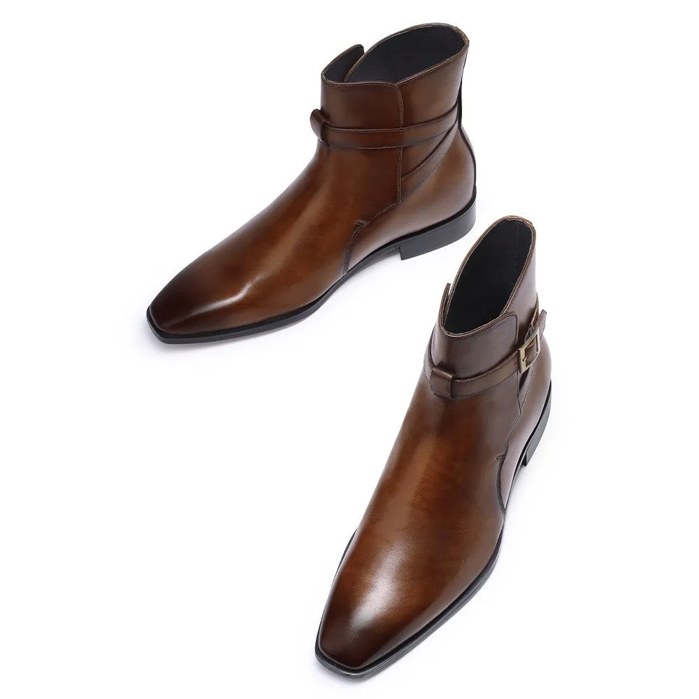 7CM / 2.76 Inches CMR CHAMARIPA Brown Leather Dress Boots - Elevate Your Style with Height-Boosting Men's Boots