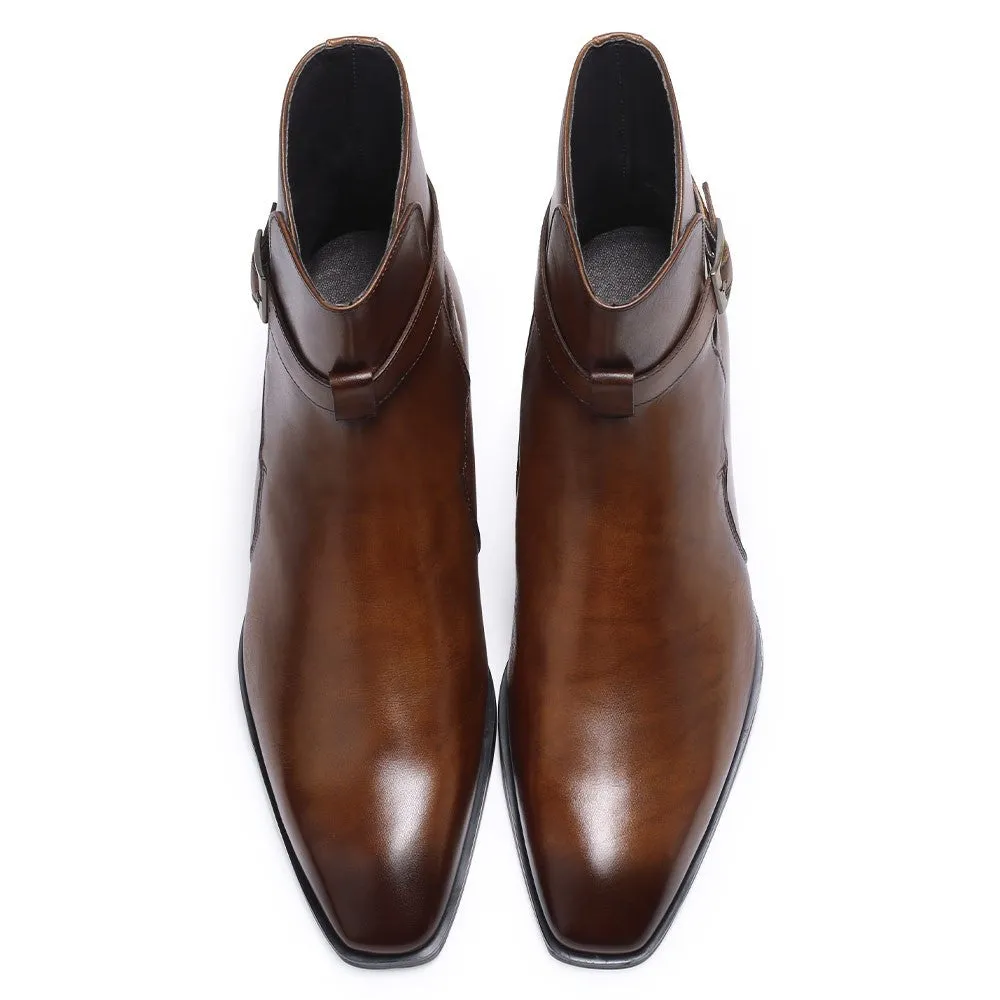 7CM / 2.76 Inches CMR CHAMARIPA Brown Leather Dress Boots - Elevate Your Style with Height-Boosting Men's Boots