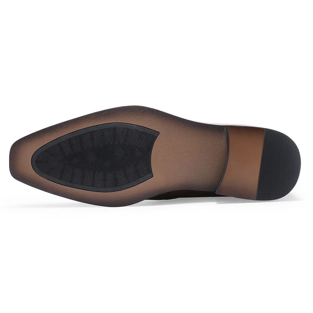 7CM / 2.76 Inches CMR CHAMARIPA Brown Leather Dress Boots - Elevate Your Style with Height-Boosting Men's Boots