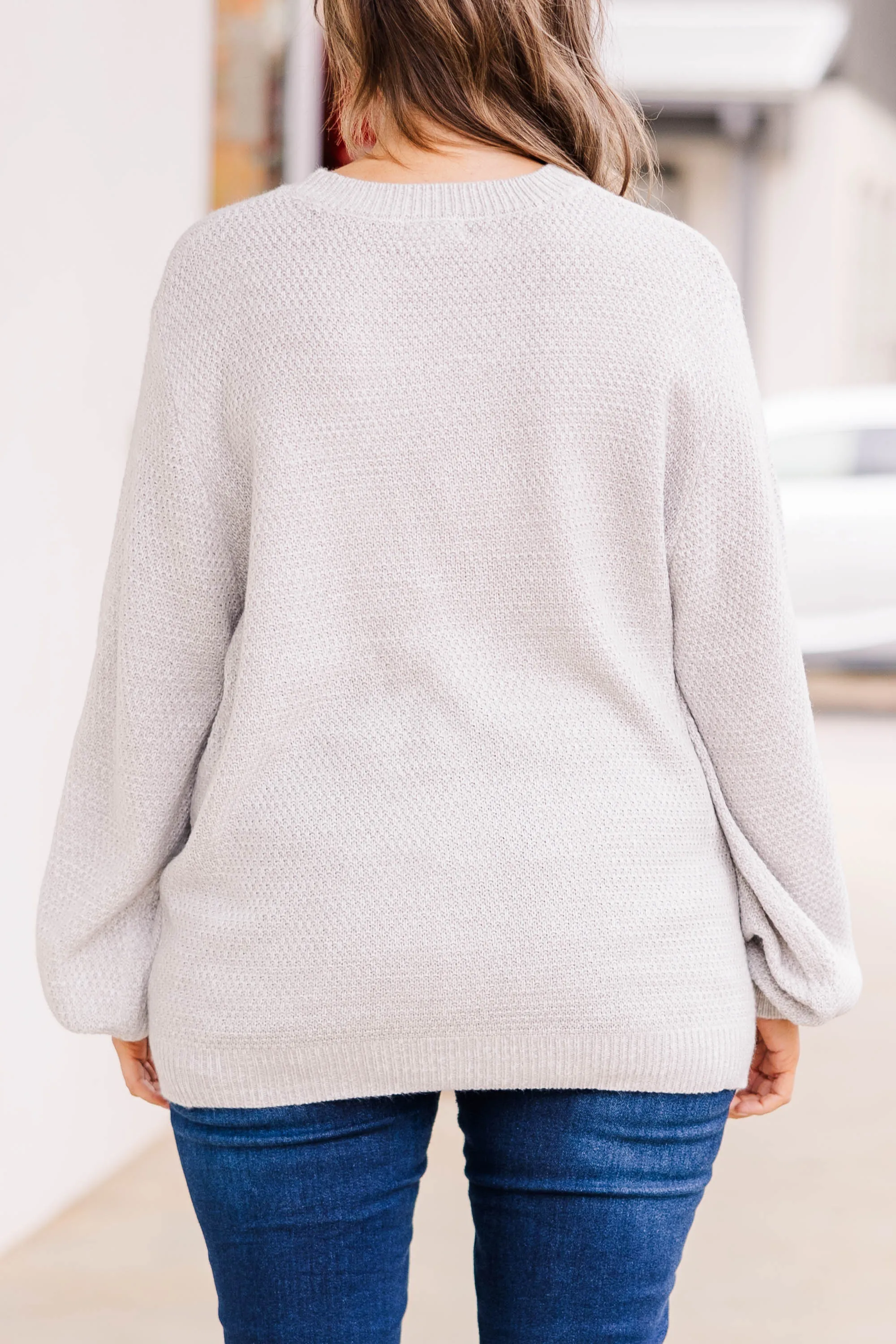 Cozy Bubble Sleeve Sweater, Silver