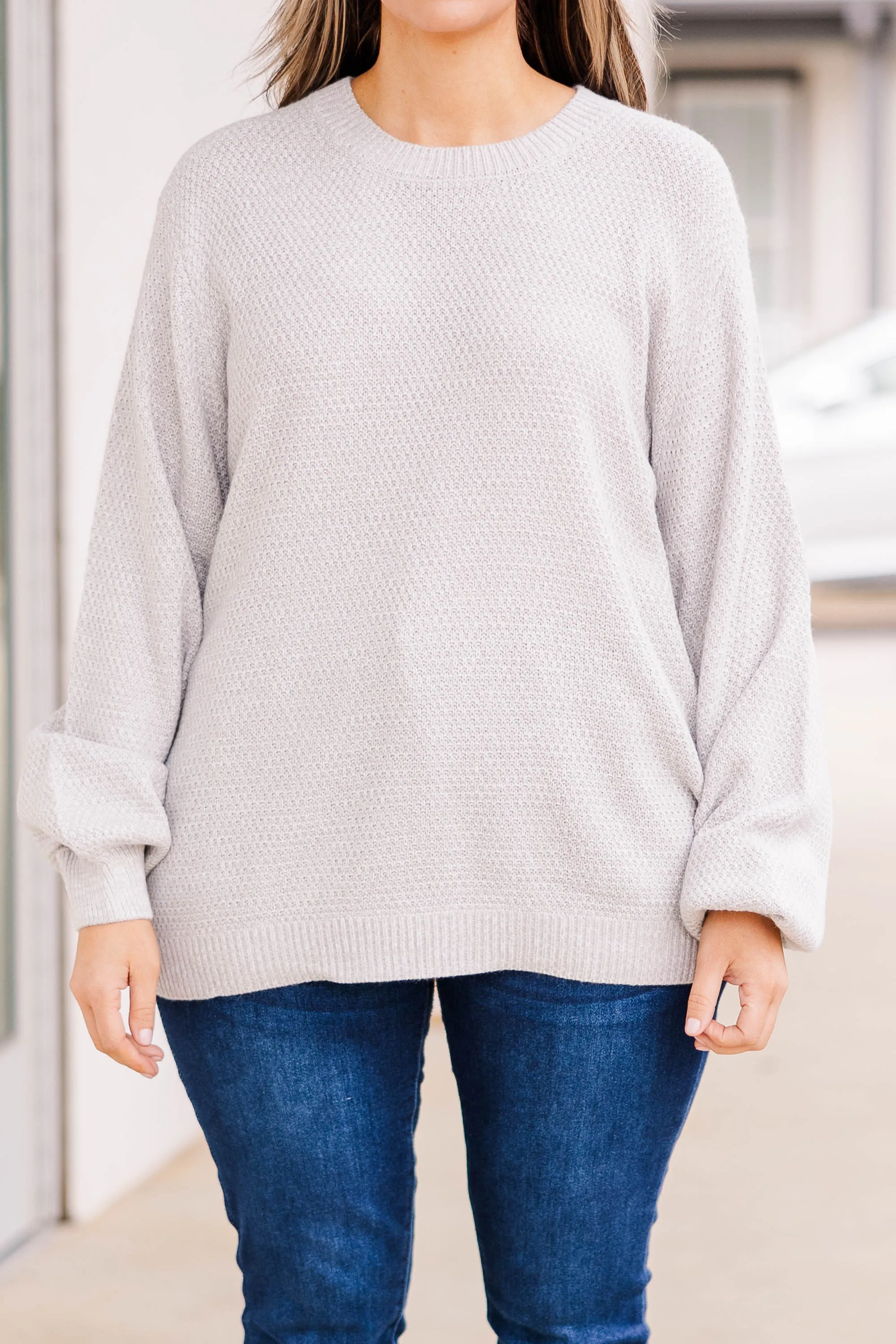 Cozy Bubble Sleeve Sweater, Silver