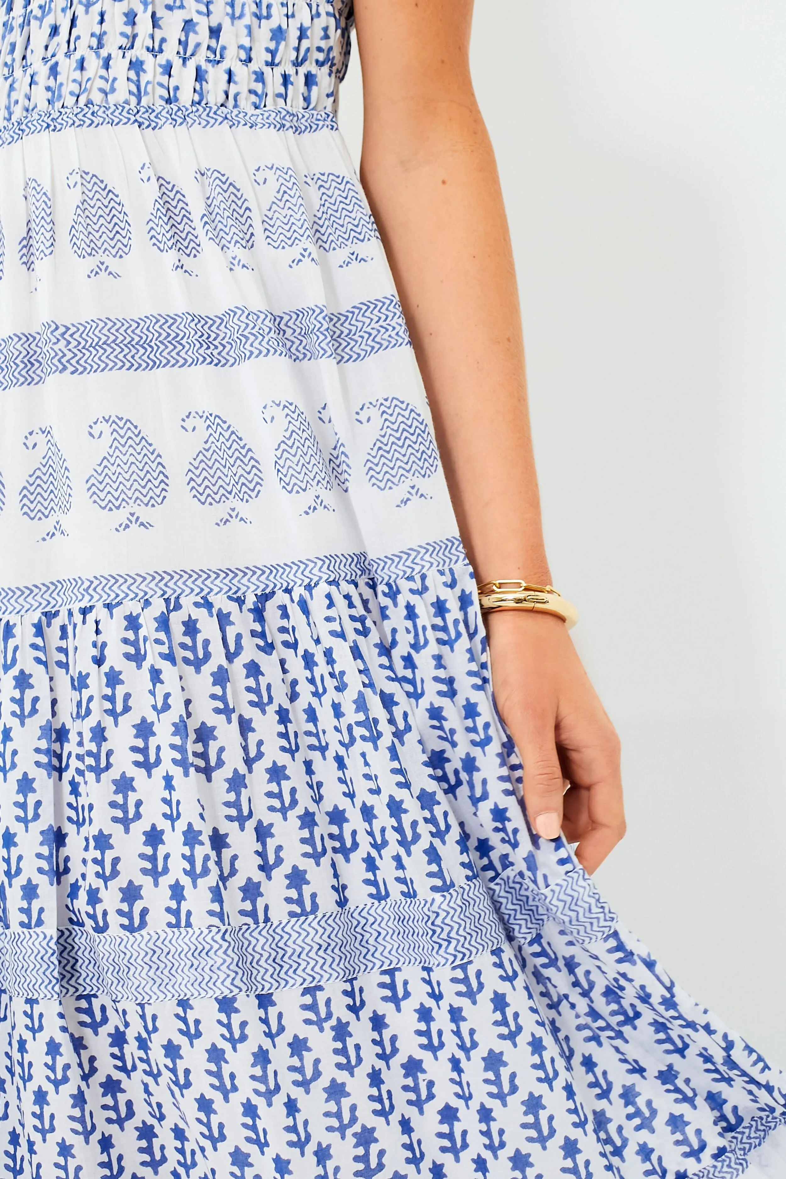 Exclusive Flora Blue Sleeveless Smocked Maxi Dress