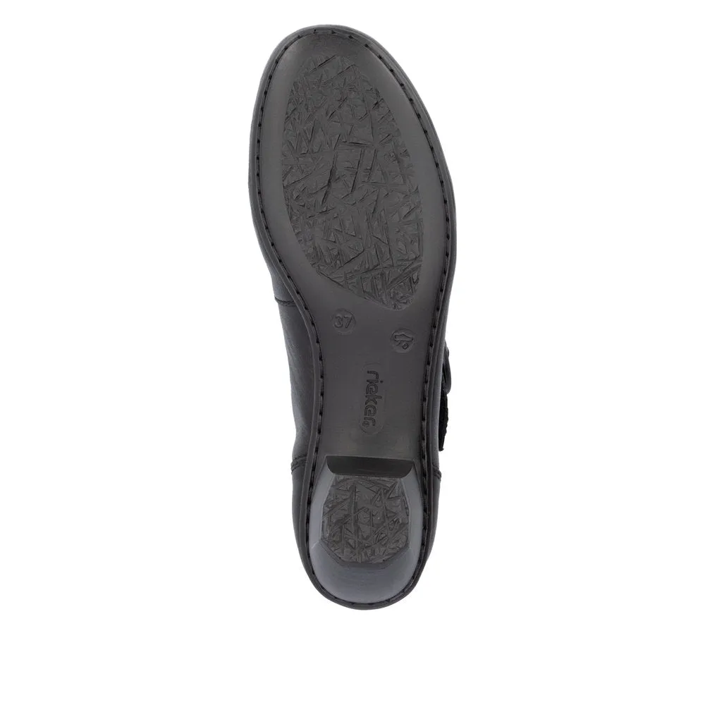 Rieker 41756-00 Ladies Black Leather Buckle Heels
