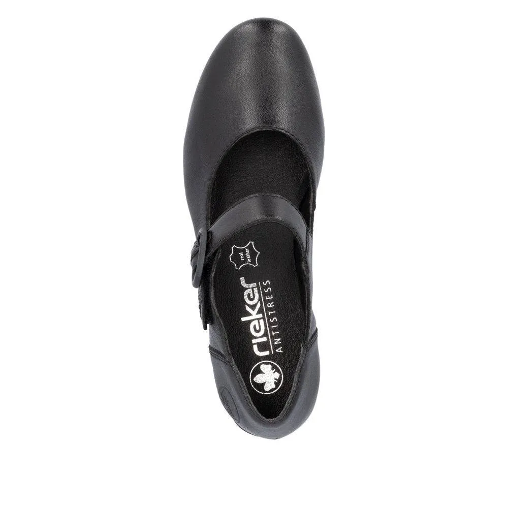 Rieker 41756-00 Ladies Black Leather Buckle Heels