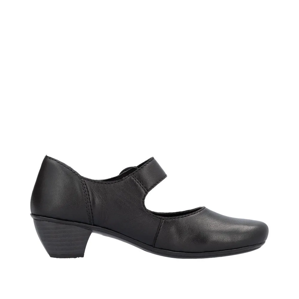 Rieker 41756-00 Ladies Black Leather Buckle Heels