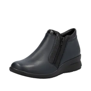 Rieker L4883-14 Ladies Navy Leather Side Twin Zip Ankle Boots